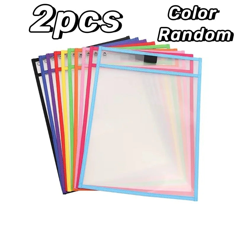 2-10pcs Document Storage Bag Reusable Waterproof Clear Color Random File Folder Dry Wiping Kids Drawing Board for School Office