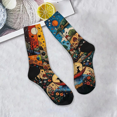 Fairy tale patchwork illustrations Funny Men's Socks | SAMAG
