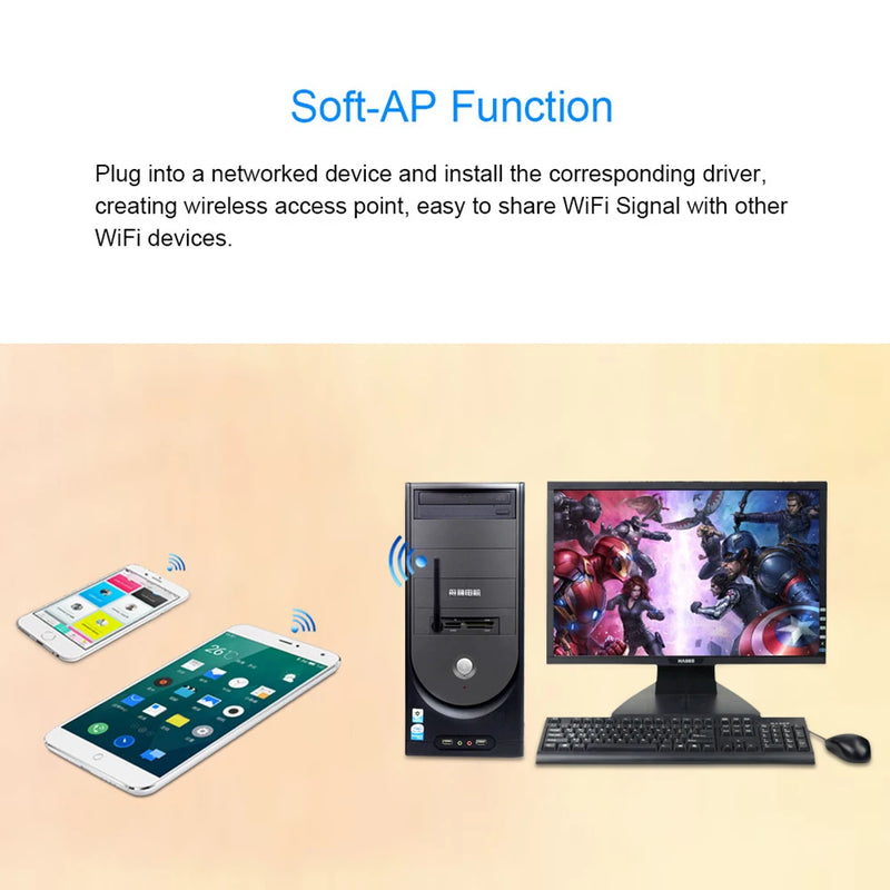 2.4GHz USB 2.0 Adapter 150Mbps WiFi Wireless Network Card with Antenna Chipset Ralink MTK 7601 802.11 b - Visuel 6 | SAMAG