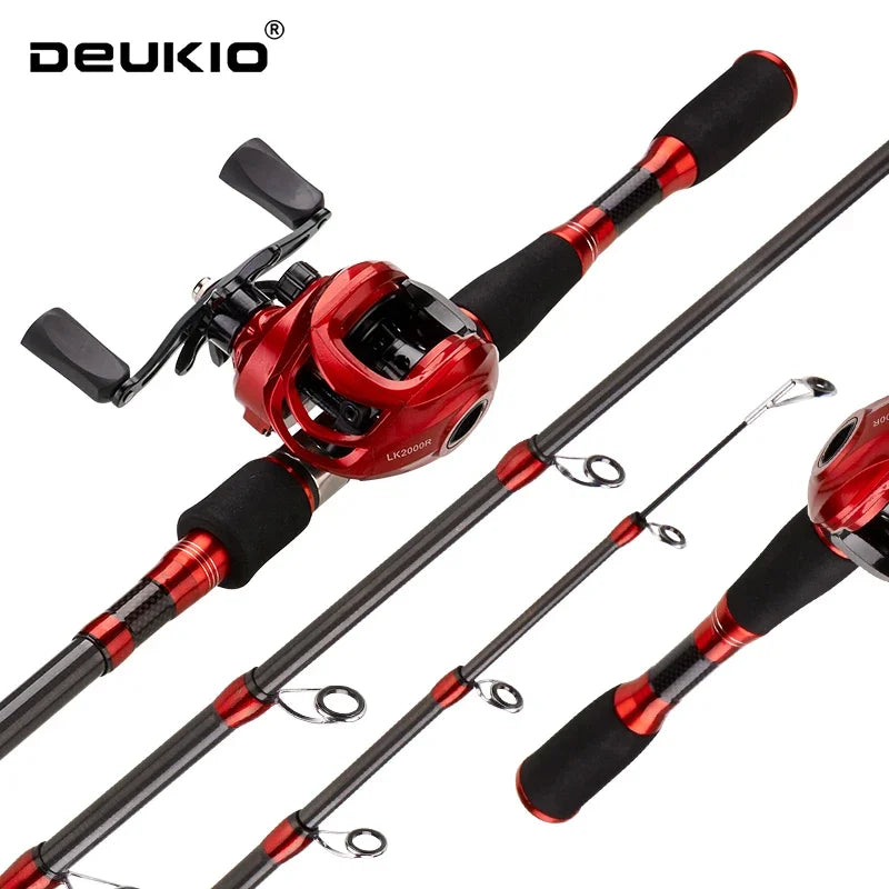 DEUKIO Fishing Rod Reel Combo 1.8M 2.1M 2.4M Carbon Fiber Casting Rod and 7.2:1 Gear Ratio Left Handle Baitcasting Reel