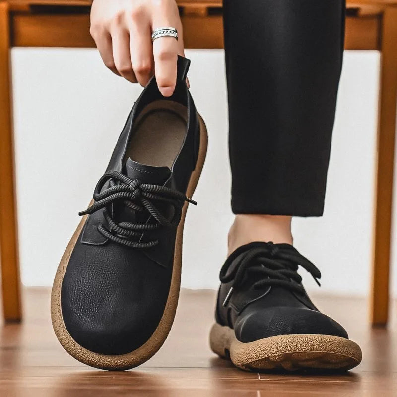 Men's Shoes 2025 Autumn New Retro Lace Up Leather Shoes British Style Low Cut Soft Sole Breathable Casual Leather Shoes