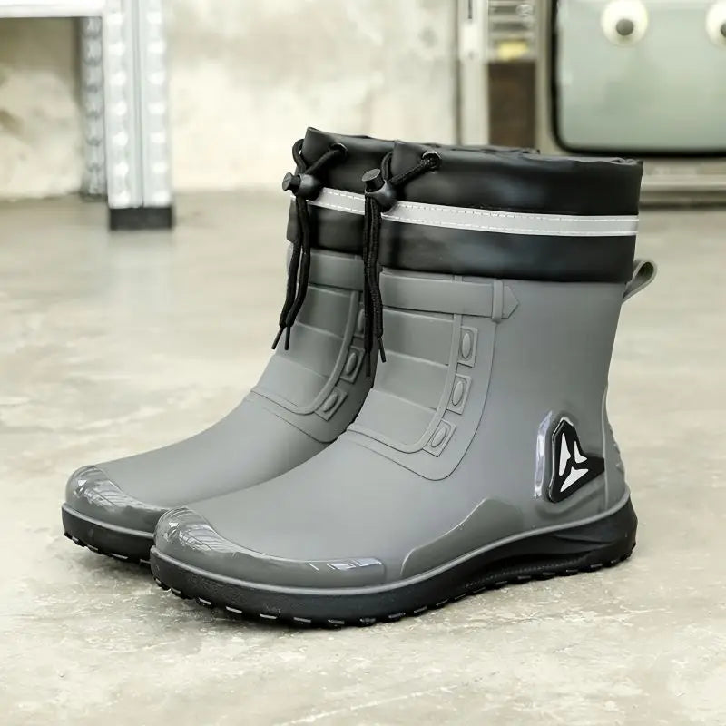 Men's New Short Rain Boots with Elastic Cuff Waterproof Non-Slip Soft Sole Work Rubber Shoes
