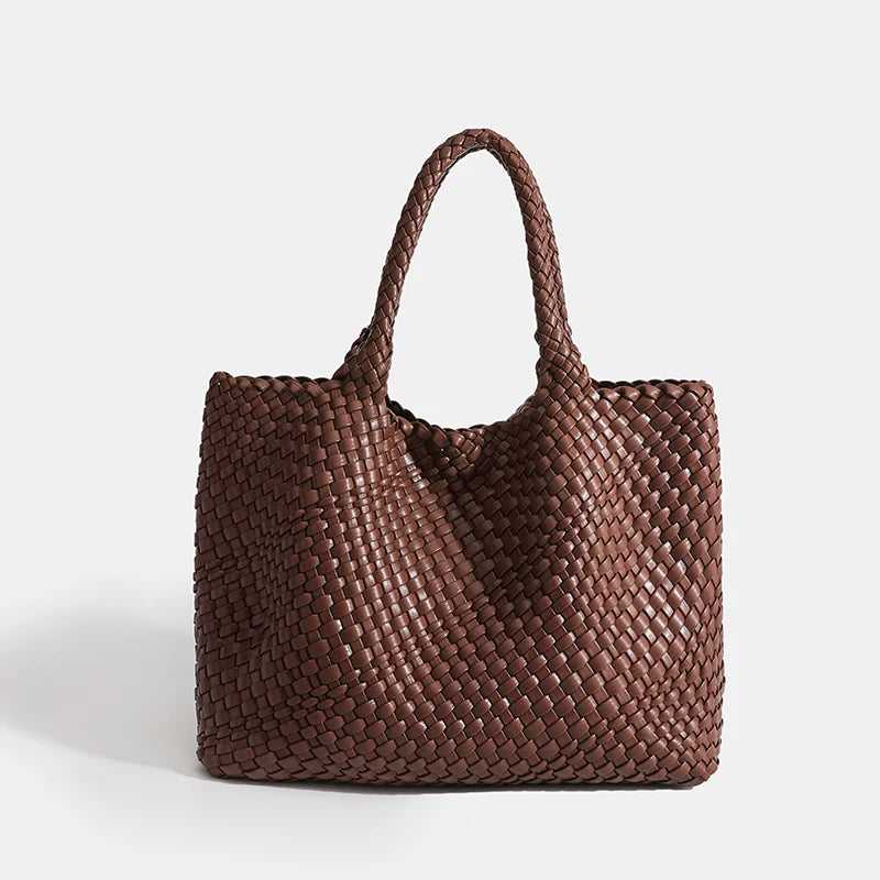 Woven Tote Bag For Women Soft Foldable Top-Handle Wristlet Bag Fashion Hobo Handbag Composite Bag with Coin Purse