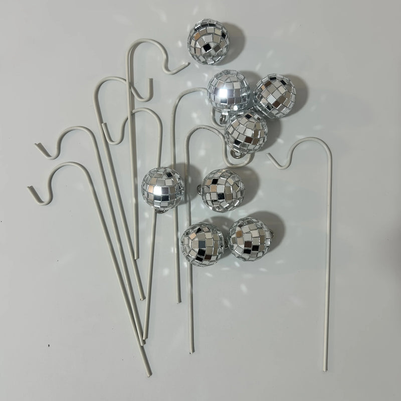 8 Garden Miniature Stake Decorations, Mini Garden Ornaments, Fairy Magic Theme Decor, Disco Ball Glitter Micro Landscape Bonsai