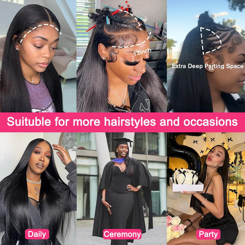 Long Silky Straight Real Full Lace Frontal Wig Human Hair Brazilian Remy Invisible Strap 360 Full Hd Transparent Lace Front Wigs