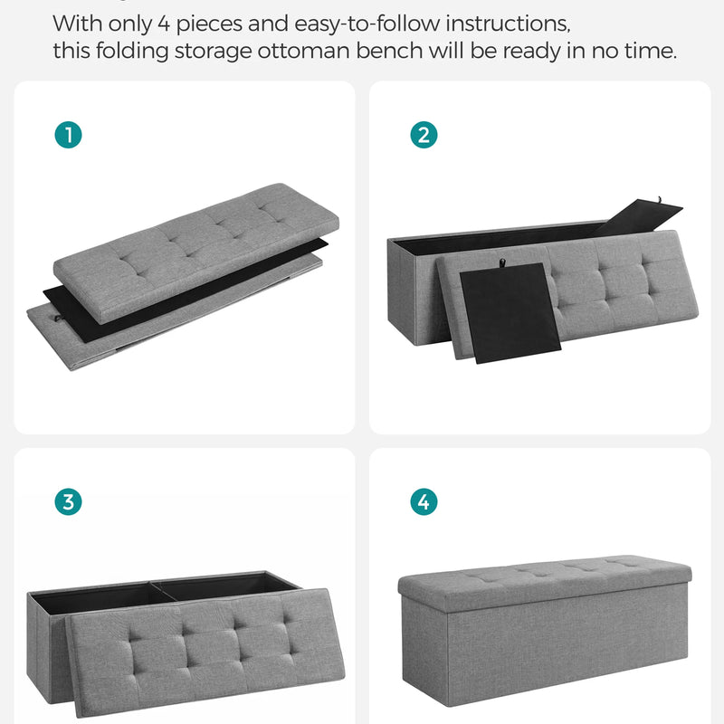 SONGMICS Storage Ottoman, Padded Foldable Bench, Chest with Lid, Holds up to 300 kg, for Bedroom, Hallway, Living Room
