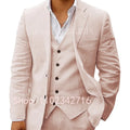 3 Piece Linen Summer Men Suits for Wedding Groom Tuxedos 2023 Casual Beach Custom Man Suit Set Jacket Vest with Pants Man Fahion