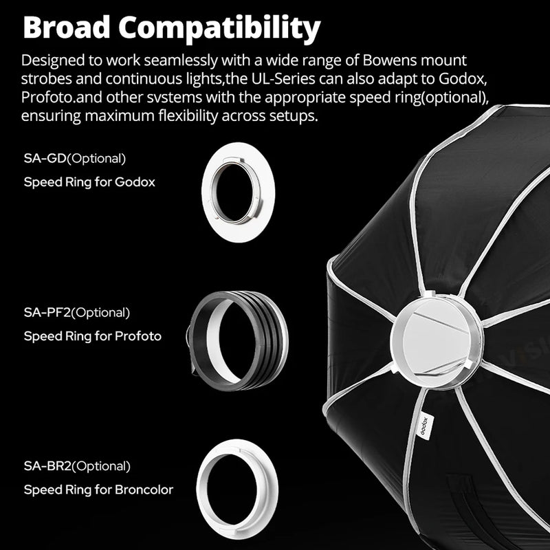 Godox UL-Octa BOX 60cm 90cm 120cm 150cm Octagonal Softbox Bowens Mount Quick Release Foldable with Diffuser Grid
