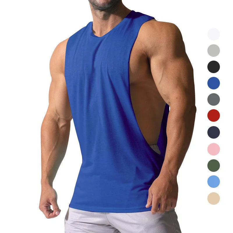 Casual Loose Men Vests Summer O-Neck Sleeveless Male Solid Color Big Side Split Tee Shirts  CBFS-23075