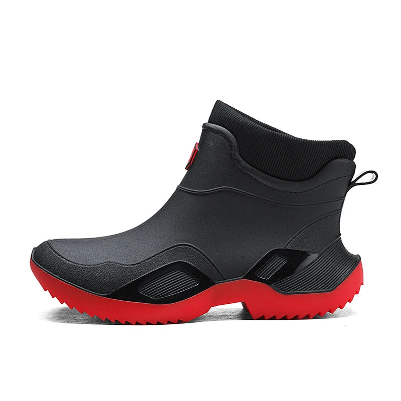 Men's waterproof new outdoor fashion casual rain boots thick anti slip high top wear-resistant comfortable work velvet chef shoe