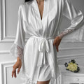 Women's Sexy Night Gown Robe V-Neck Satin Lace Bathrobe | SAMAG