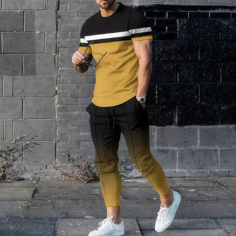 Summer fashion men's T - shirt suit sportswear 3D printed short sleeved T - long pants street wear 2 - piece - View 4 | SAMAG