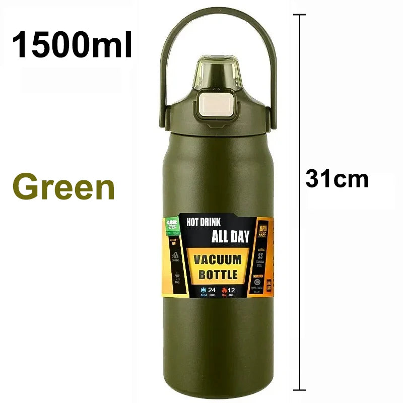 Outdoor Portable Thermos with Straw 304 Stainless Steel Thermal Mug Tumbler Cup Sports Vacuum Flasks Cold and Hot Water Bottle