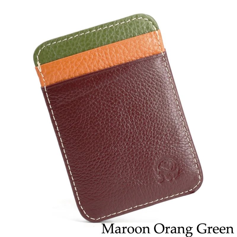 Fashion 100% Genuine Leather Thin Bank Credit Card Case Mini Card Wallet Men Bus Card Holder Cash Change Pack Business ID Pocket