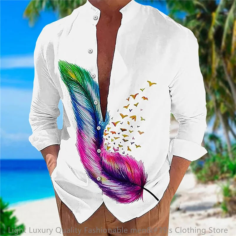 New men's shirt long-sleeved 3D printing flower pattern | SAMAG