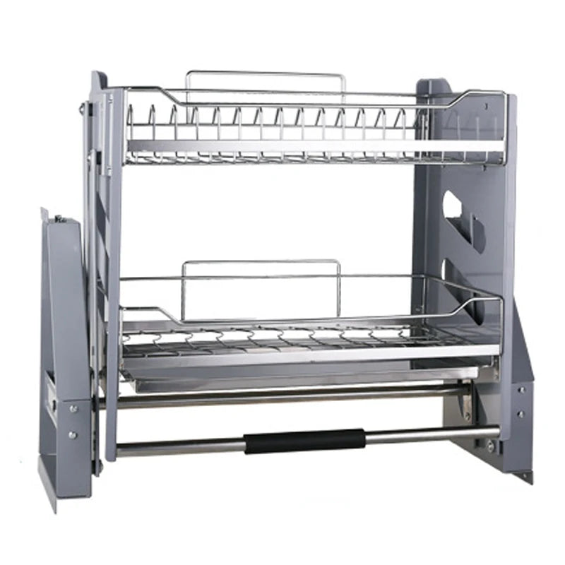 304 stainless steel Kitchen Hanging cabinet dishes pull basket double layer Damping hydraulic lifting drawer - View 2 | SAMAG