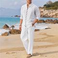 Men's Retro Cotton And Linen Set, Spring And Autumn Fashion Stand - up Collar Pocket Long Pants - sleeved Two - piece | SAMAG