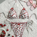 Cherry Print Halter Ruffled Frill Bikini Women Swimwear | SAMAG