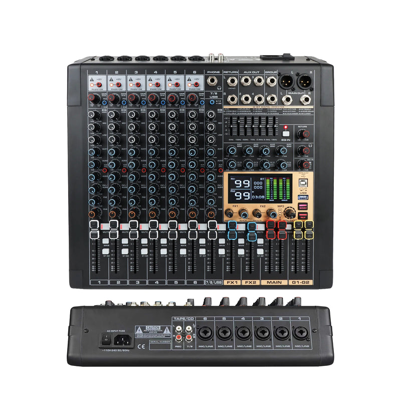 Gooermi RAD Series USB Audio Mixer Multi-Channel Mixing Console 99 DSP Effects 7-Band EQ 48V Phantom for Studio Live