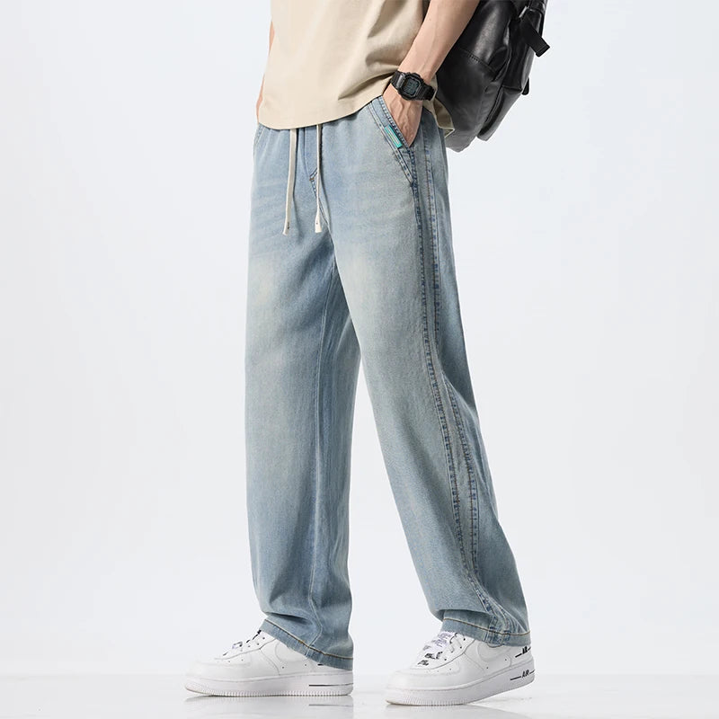 Lyocell Loose Straight Denim Pants for Men Summer | SAMAG