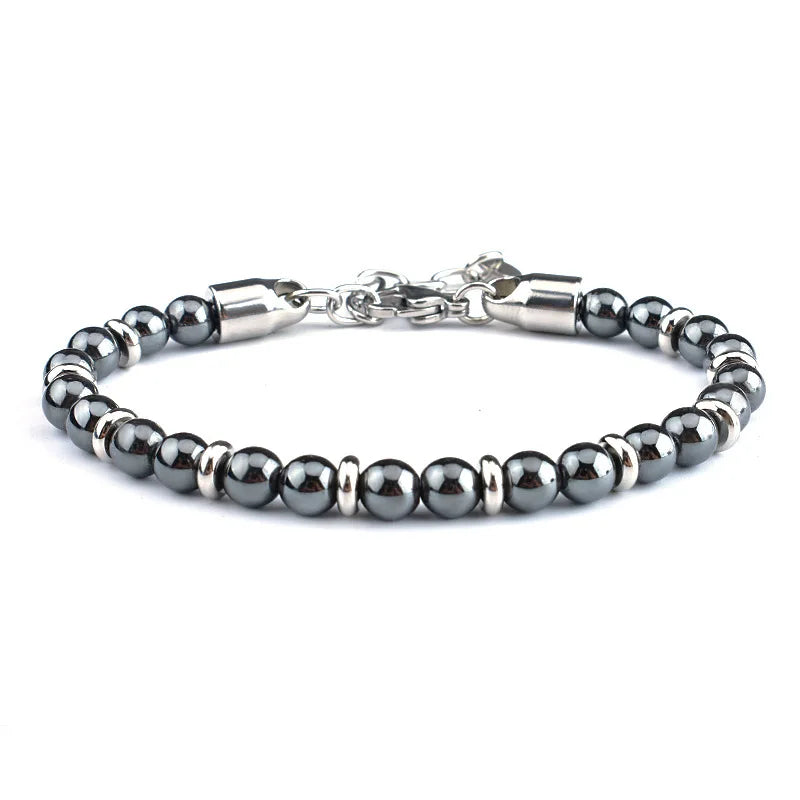 2026 Classic 6mm Tiger Eye Stone Hematite Beaded Bracelet Adjustable Stainless Steel Chain Bracelet for Men Women Jewelry Gifts