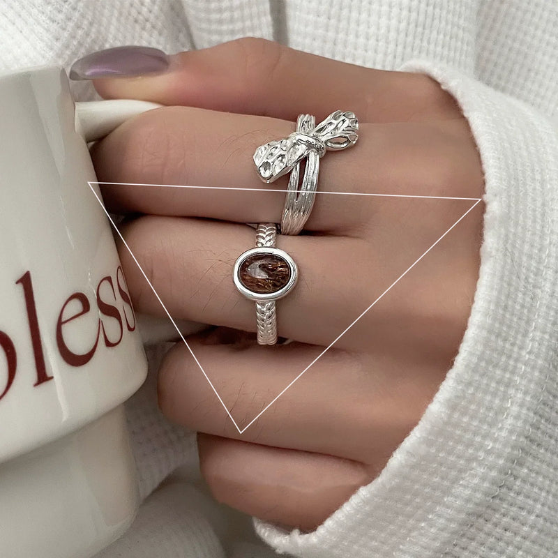 VENTFILLE 925 Sterling Silver Bow Tie Open Finger Ring For Women Gift Cute Design Fashion Jewelry Gift Wholesale
