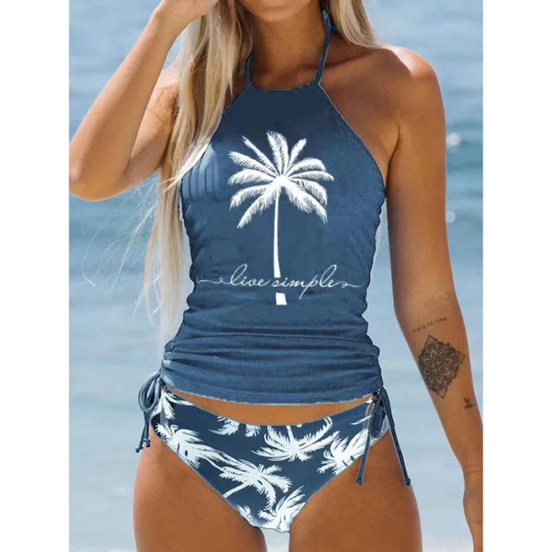 Sexy Solid Print Tankini Set Tied Halter Bikini Swimsuit | SAMAG