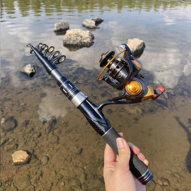1.5/1.8/2.1/2.4M Fishing Rod Reel Set Ultra Light Carbon Fiber Rod and 5.2:1 Gear Ratio Reel Travel Sea Freshwater Fishing Set