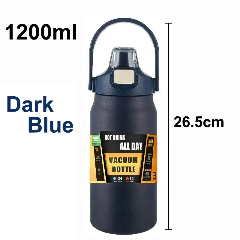 Outdoor Portable Thermos with Straw 304 Stainless Steel Thermal Mug Tumbler Cup Sports Vacuum Flasks Cold and Hot Water Bottle