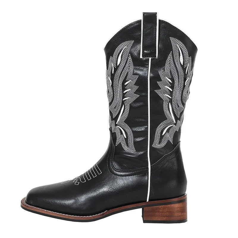Hot Sale Tenis De Mujer Embroidery Ankle Boots Square Toe Slip-On Women Boots Western Cowboy Boots New Design Zapatos De Mujer
