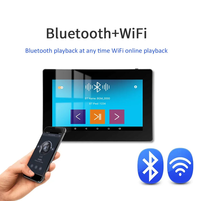 WiFi Bluetooth Wall Amplifier 7 inch Metal Frame Android Amp Home Theater Sound System Mini Stereo Ceiling Speaker Residential