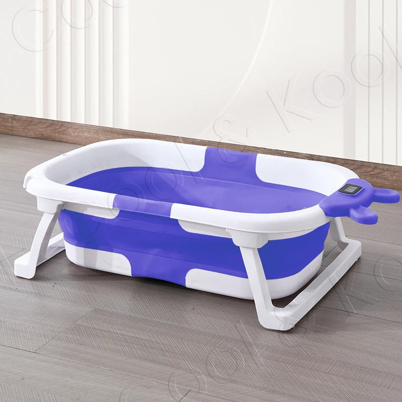 Foldable Silicone Baby Bathtub with Temperature Sensing, Non-Slip & Portable Infant Bath