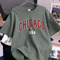 Chicago Usa Letter Printing T-Shirt Women Cotton Summer Short Sleeve Tops Comfortable Soft O-Neck T Shirt Casual Womans Clothes