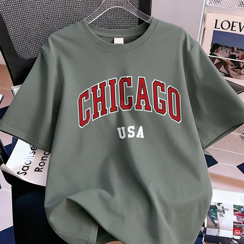 Chicago Usa Letter Printing T-Shirt Women Cotton Summer Short Sleeve Tops Comfortable Soft O-Neck T Shirt Casual Womans Clothes
