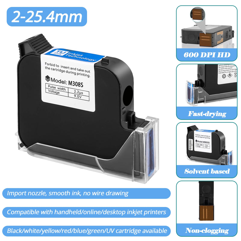 Prime TIJ Cartridge 25.4mm Inkjet Printer Cartridge Black Red Yellow Blue Green Original Fast Drying Water-proof Solvent Ink