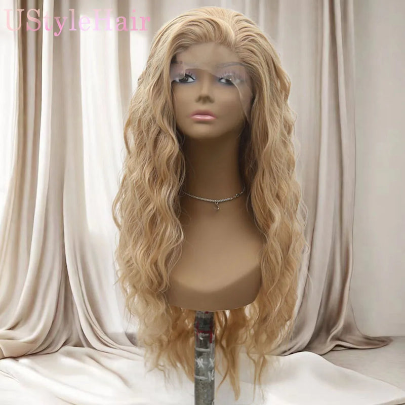 UStyleHair Blonde Wig Long Loose Curly Wigs for Women Synthetic Lace Front Wig Natural Hairline Daily Cosplay Glonden Lace Wig
