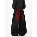 Retro Red Dragon Embroidery Wide Leg Knife Edge Jeans | SAMAG
