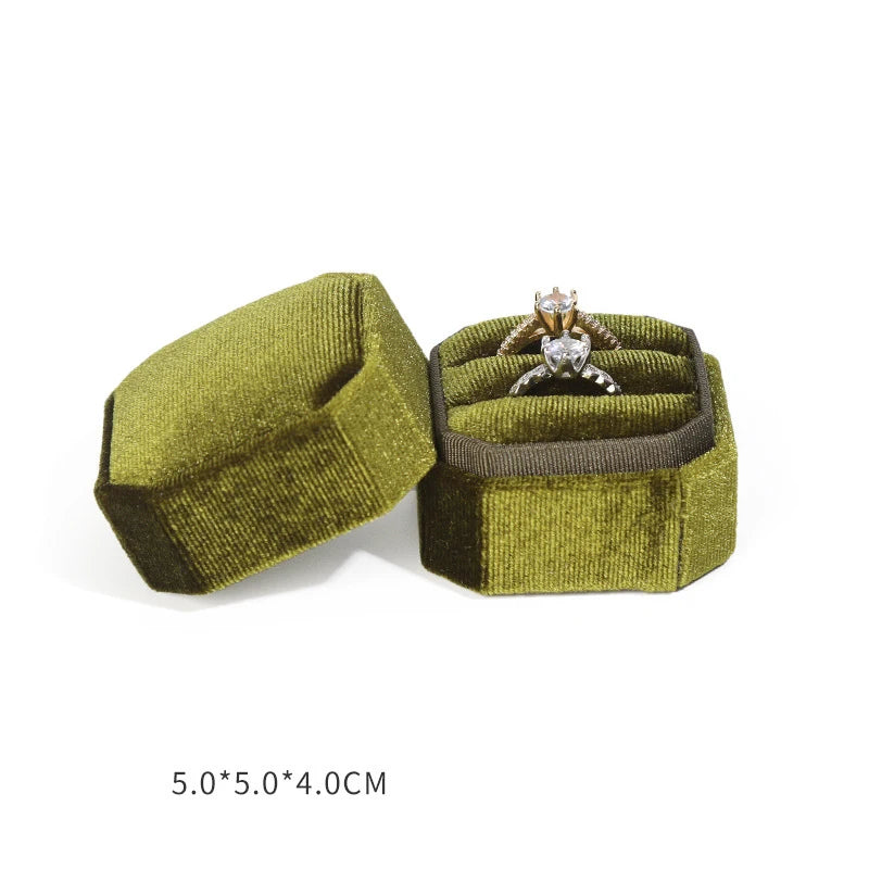 Octagon Velvet Jewelry Box Double Ring Storage Box With Detachable Lid For Engagement Wedding Ring Packaging Display Gift Box