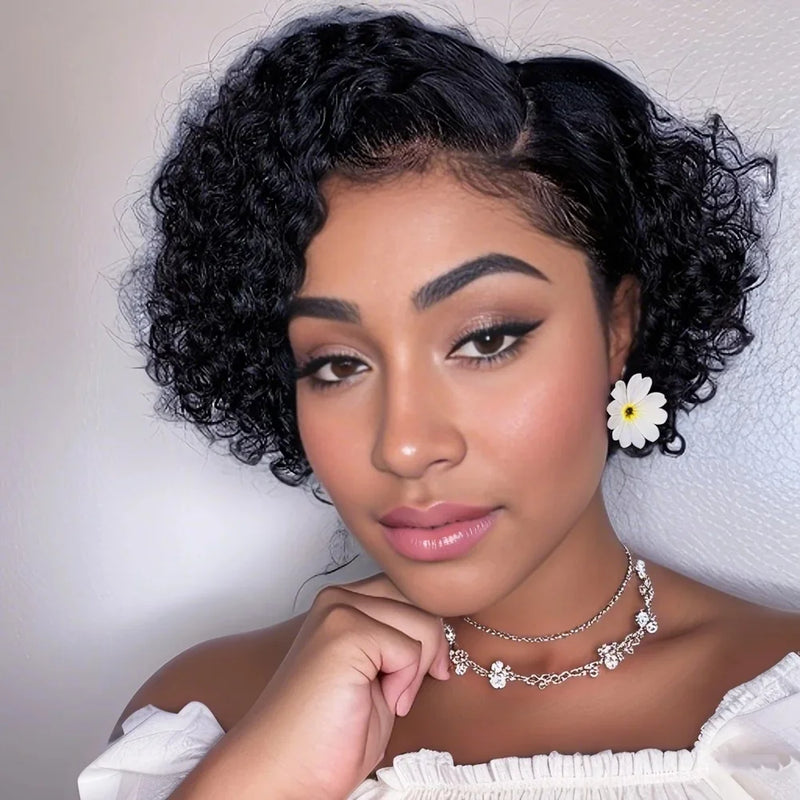 Short Pixie Cut Wig Curly Human Hair Wigs For Women 13X4X1 T Part Lace Transparent Deep Wave Lace Wig Preplucked