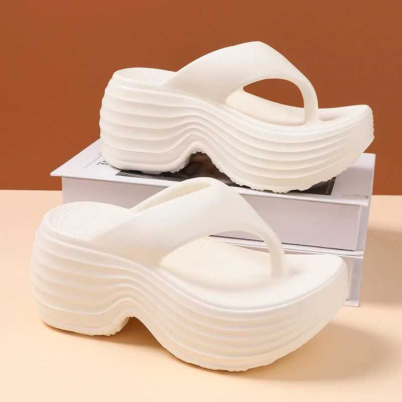 Women's Clip Toe Platform Flip Flops Summer Lightweight Soft Sole EVA Slippers for Women Thick Sole Non Slip Beach Shoes Slides