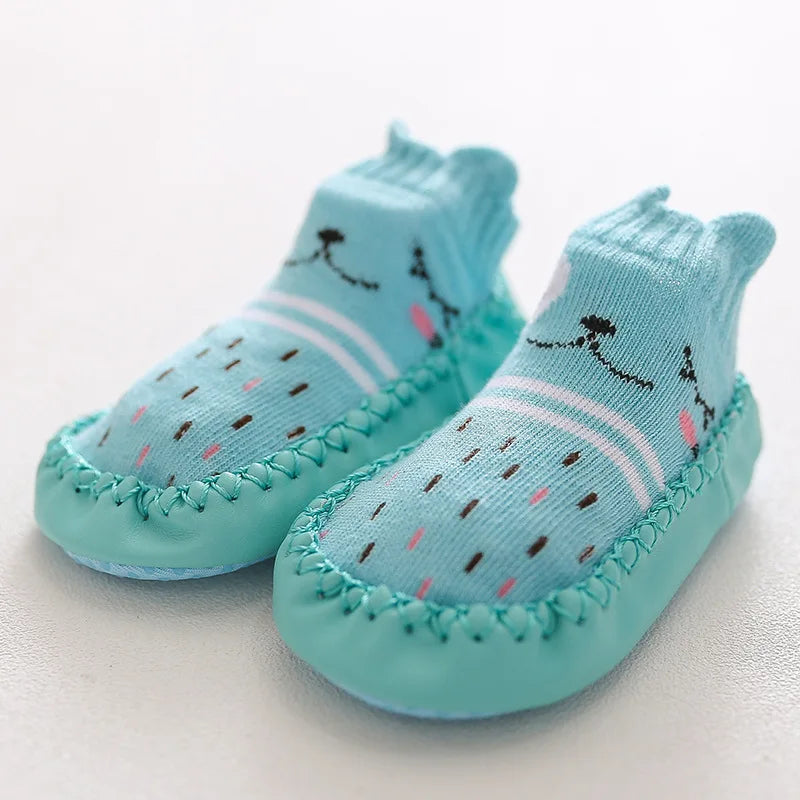 Baby Shoes Cotton Floor Socks Shoes Cartoon Cute Baby First Walkers Toddler Shoes Girl Boys Kids Soft  PU Sole Shoe Anti-slip