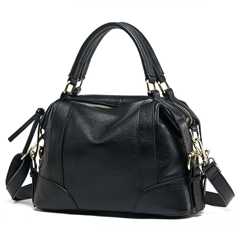 Aidrani  New women's retro handbag, large capacity Boston bag, made of cowhide material, black