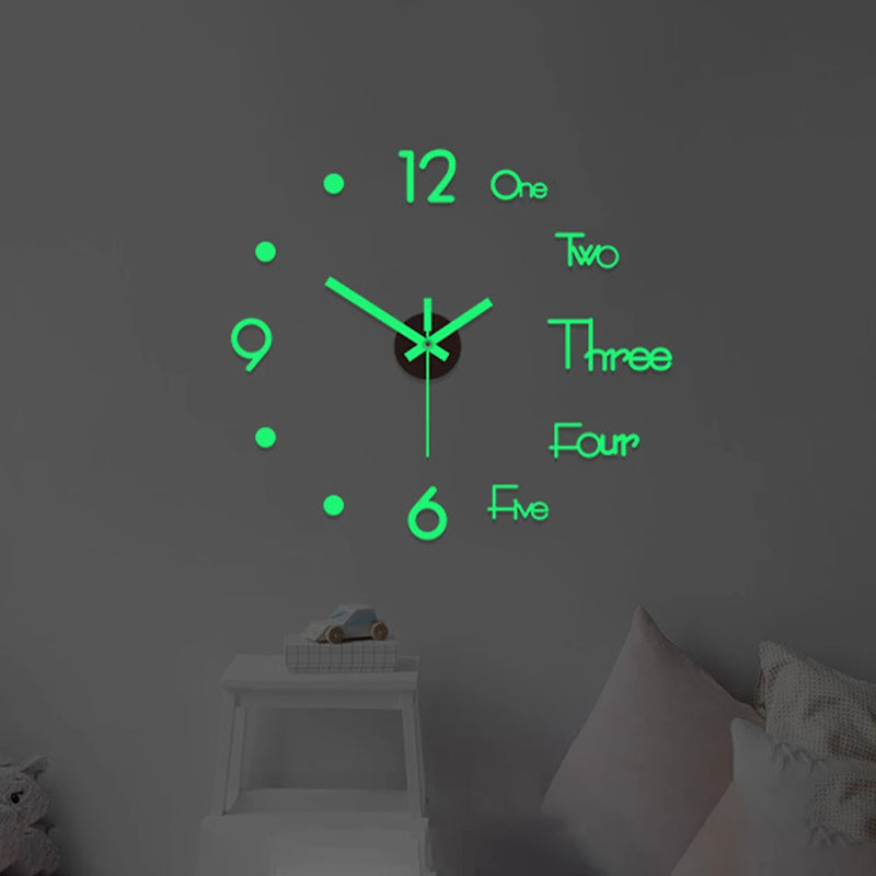 Wall Clock Frameless DIY 3D Luminous Digital Clock Wall Stickers Mute Clock for Living Room Bedroom Office Wall Decor