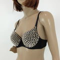 Sexy Rivets Punk Lingerie Underwear,Fashion Metallic Flash Rivet Bra with Wire Free for Women,Nightclub Party Bar Hot Bras
