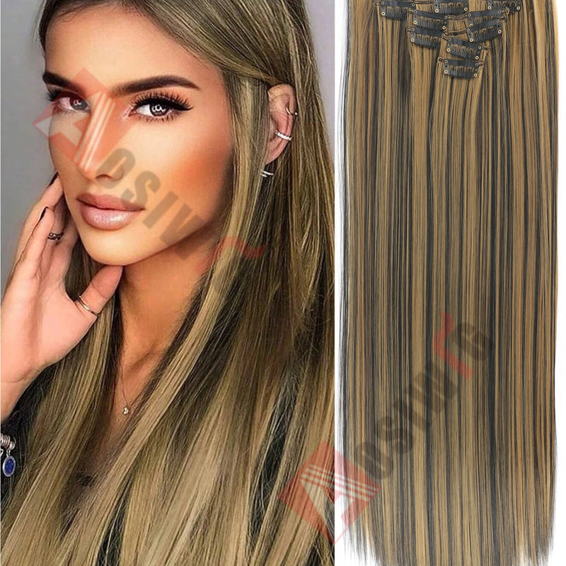 18-32Inch 16 Clips in Hair Extensions Long Straight Hairstyle Synthetic Blonde Black Hairpieces Heat Resistant False Hair Daily