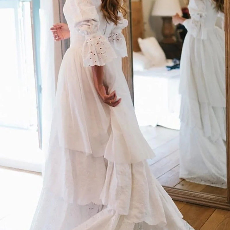 Verngo Rustic Boho Wedding Dress Vintage Lace A Line - View 5 | SAMAG