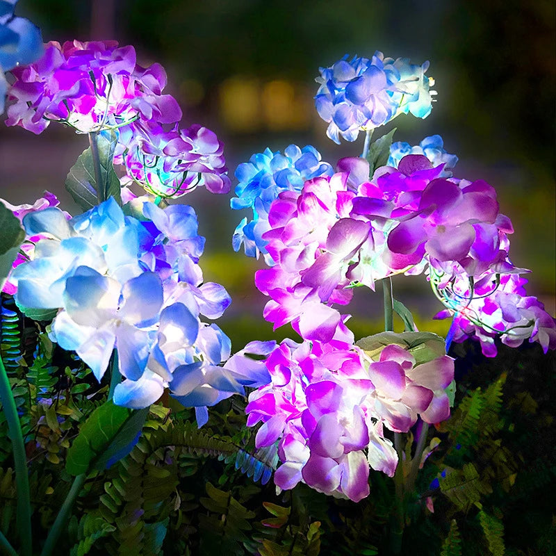 Garden Decor 3 Heads Hydrangea Artificial Flower Solar Lawn Lamp Summer Wedding Party Holiday Outdoor Patio Yard Decoration Lamp