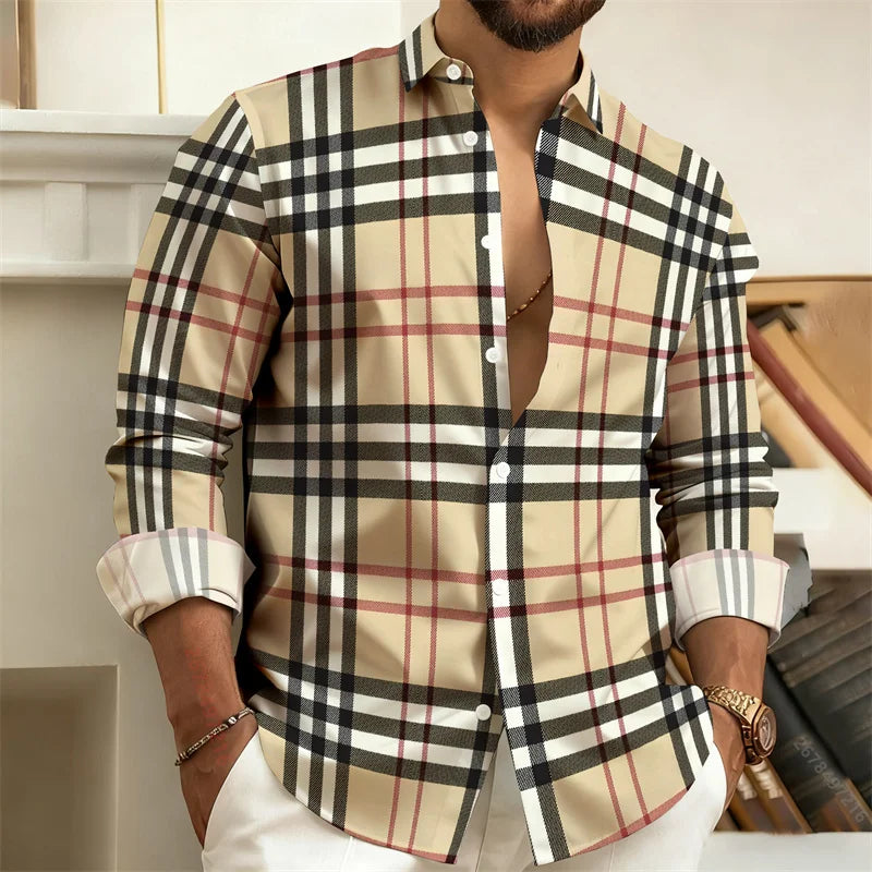 Best-Selling Men's 3D Printed Plaid Long-Sleeved Shirt | SAMAG