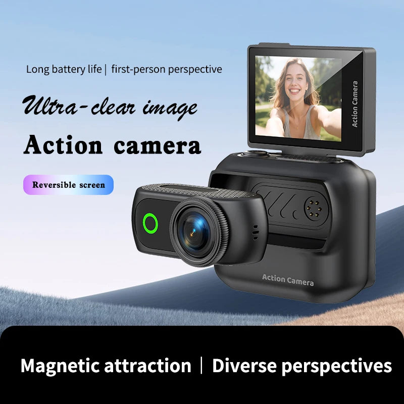 HD 1080P Mini Magnetic 2.0" Action Camera For VLOG Motorcycles Bicycle Car Sports Screen Flip Portable Detachable Action Camera