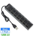 High Speed 7 Ports USB HUB 2.0 Adapter Expander Multi USB Splitter Multiple Extender with LED Lamp Switch for PC Laptop